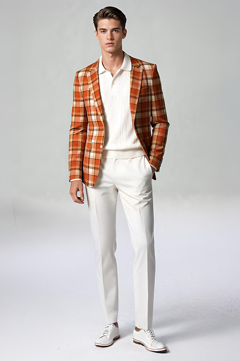 Black and White Grid 2 Piece Notched Lapel Men Prom Suits