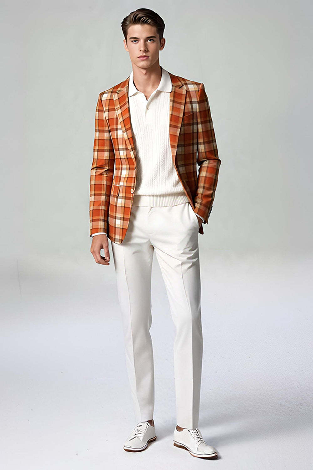 Black and White Grid 2 Piece Notched Lapel Men Prom Suits