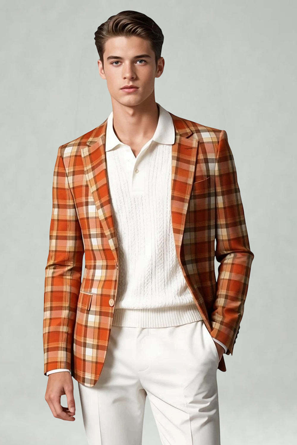 Black and White Grid 2 Piece Notched Lapel Men Prom Suits