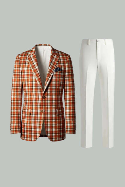 Black and White Grid 2 Piece Notched Lapel Men Prom Suits