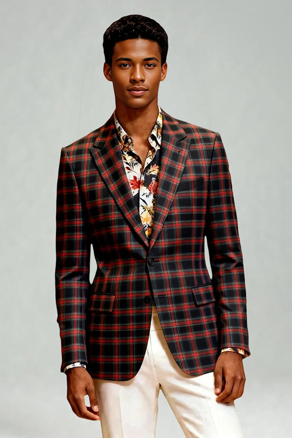 Black and White Grid 2 Piece Notched Lapel Men Prom Suits