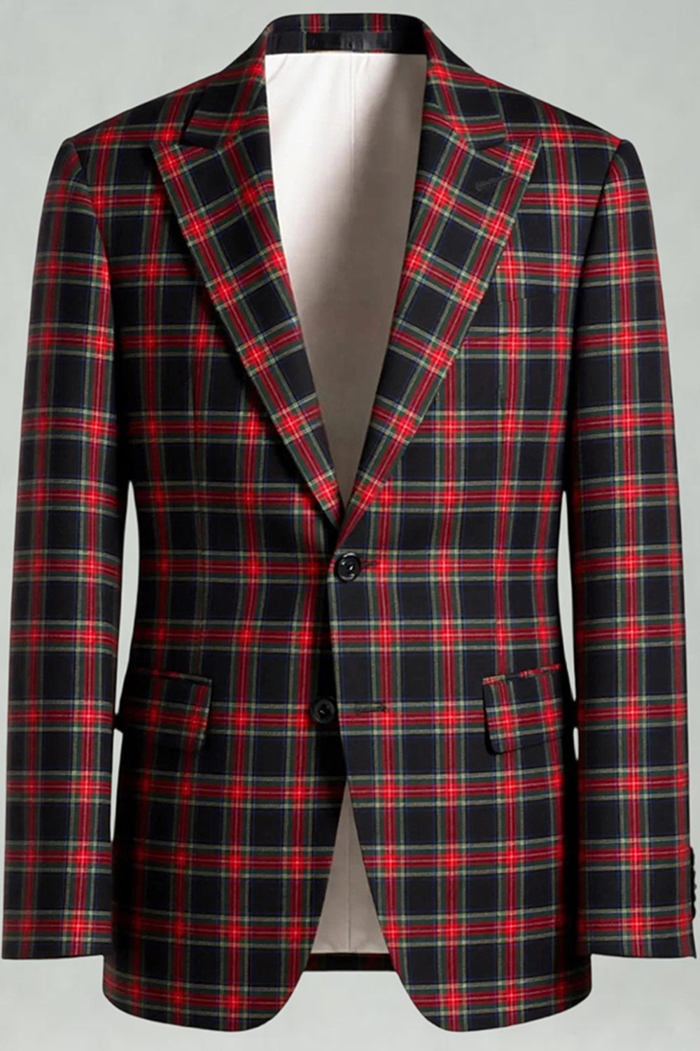 Black and White Grid 2 Piece Notched Lapel Men Prom Suits