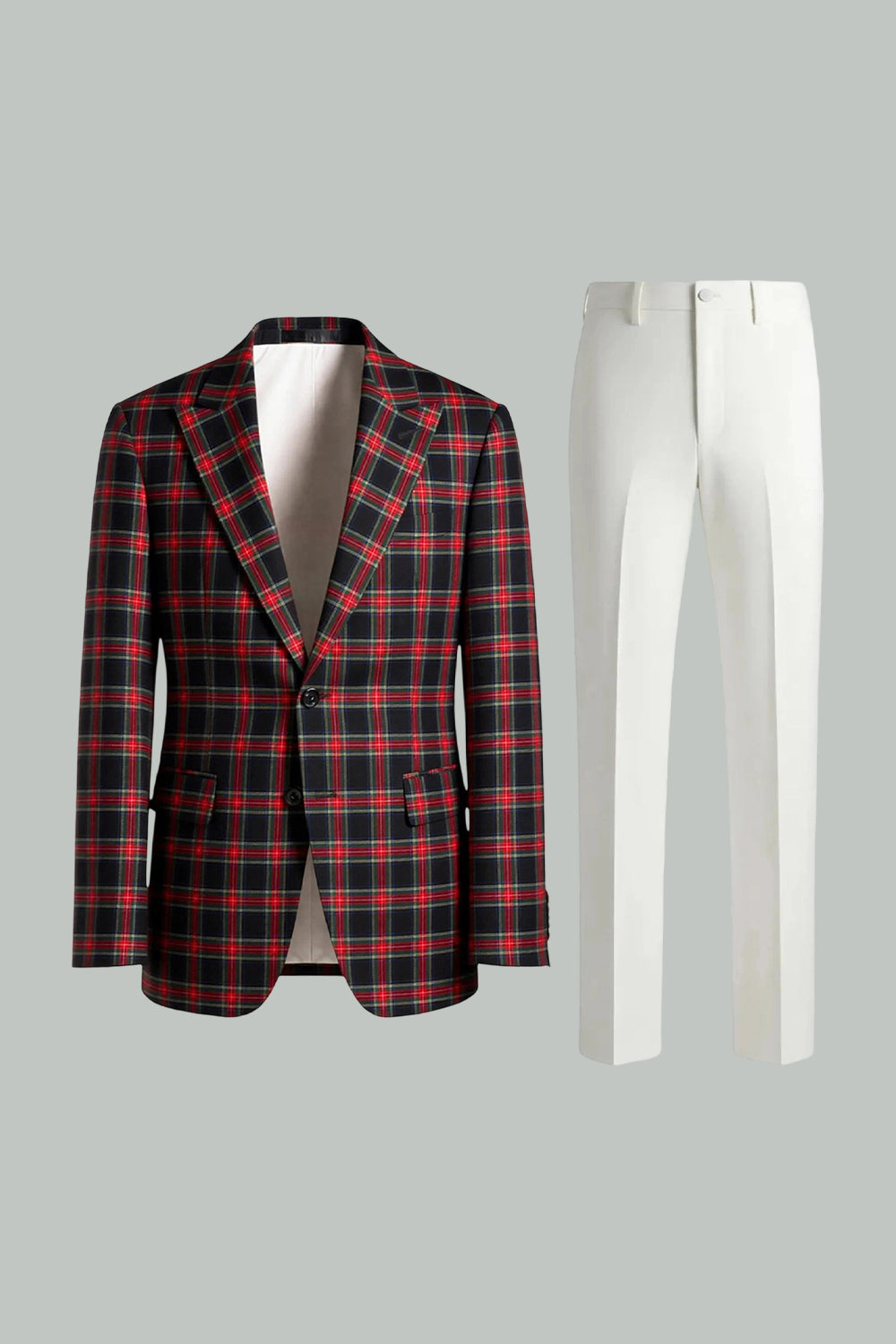 Black and White Grid 2 Piece Notched Lapel Men Prom Suits