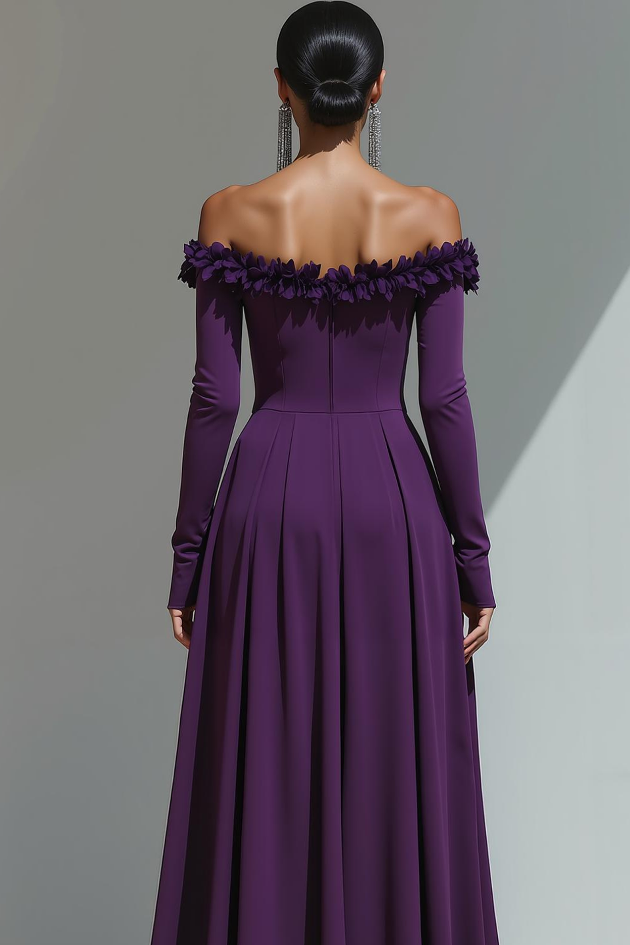 Purple Sheath Off the Shoulder Maxi Formal Dress with Sleeves