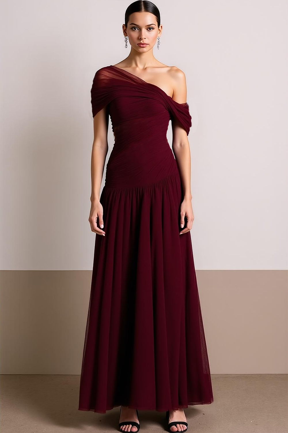 Cabernet A Line Chiffon Maxi Formal Dress