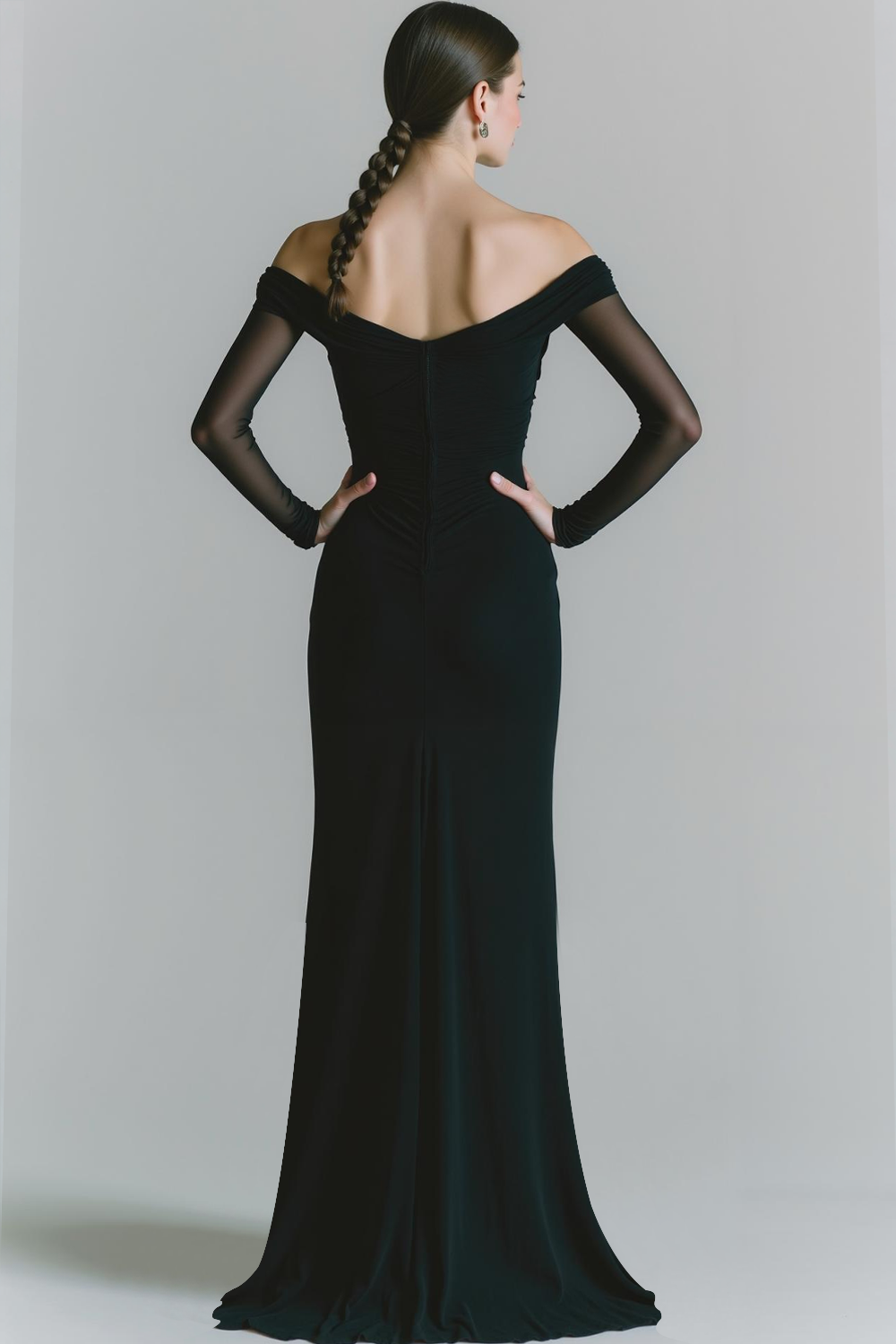 Black Chiffon Off the Shoulder Maxi Formal Dress with Slit
