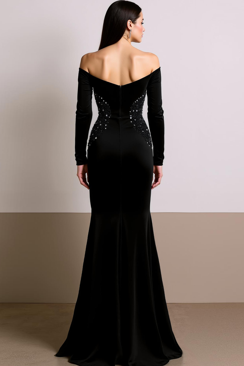Black Velvet Mermaid Off the Shoulder Long Formal Dress with Sleeves