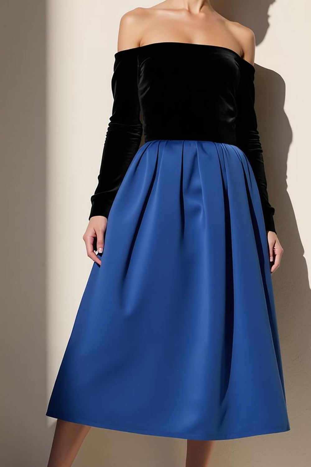 Blue Black A Line Off the Shoulder Long Evening Dress