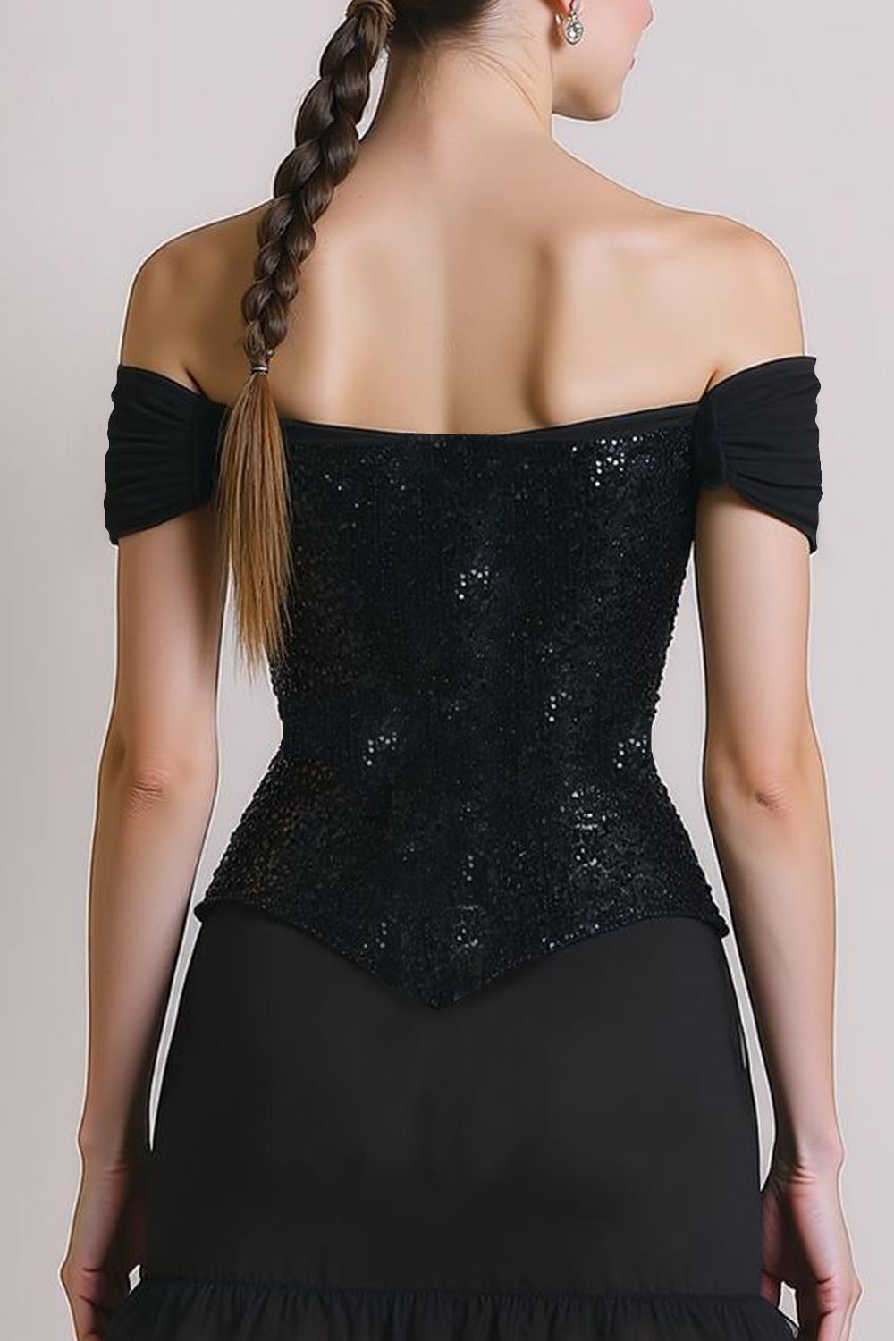 Sparkly Sequin Black Tiered Maxi Evening Dress with Tulle