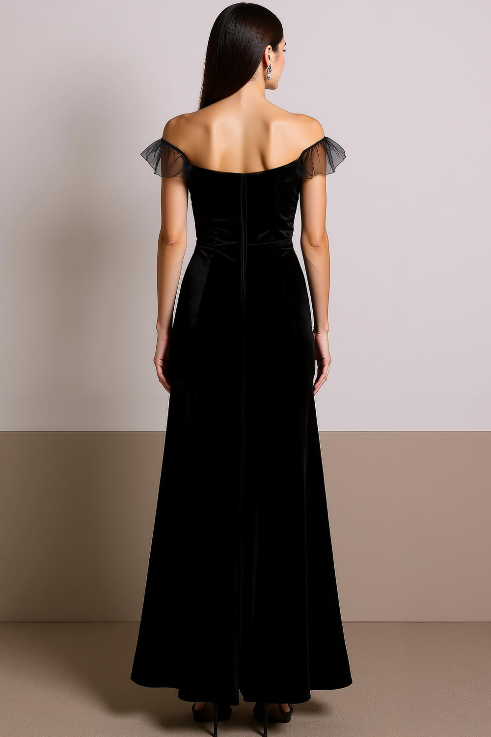 Black Velvet Off the Shoulder Maxi Formal Dress with Slit