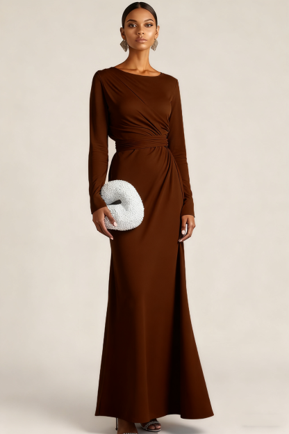 Light Blue Chiffon Round Neck Maxi Formal Dress with Sleeves