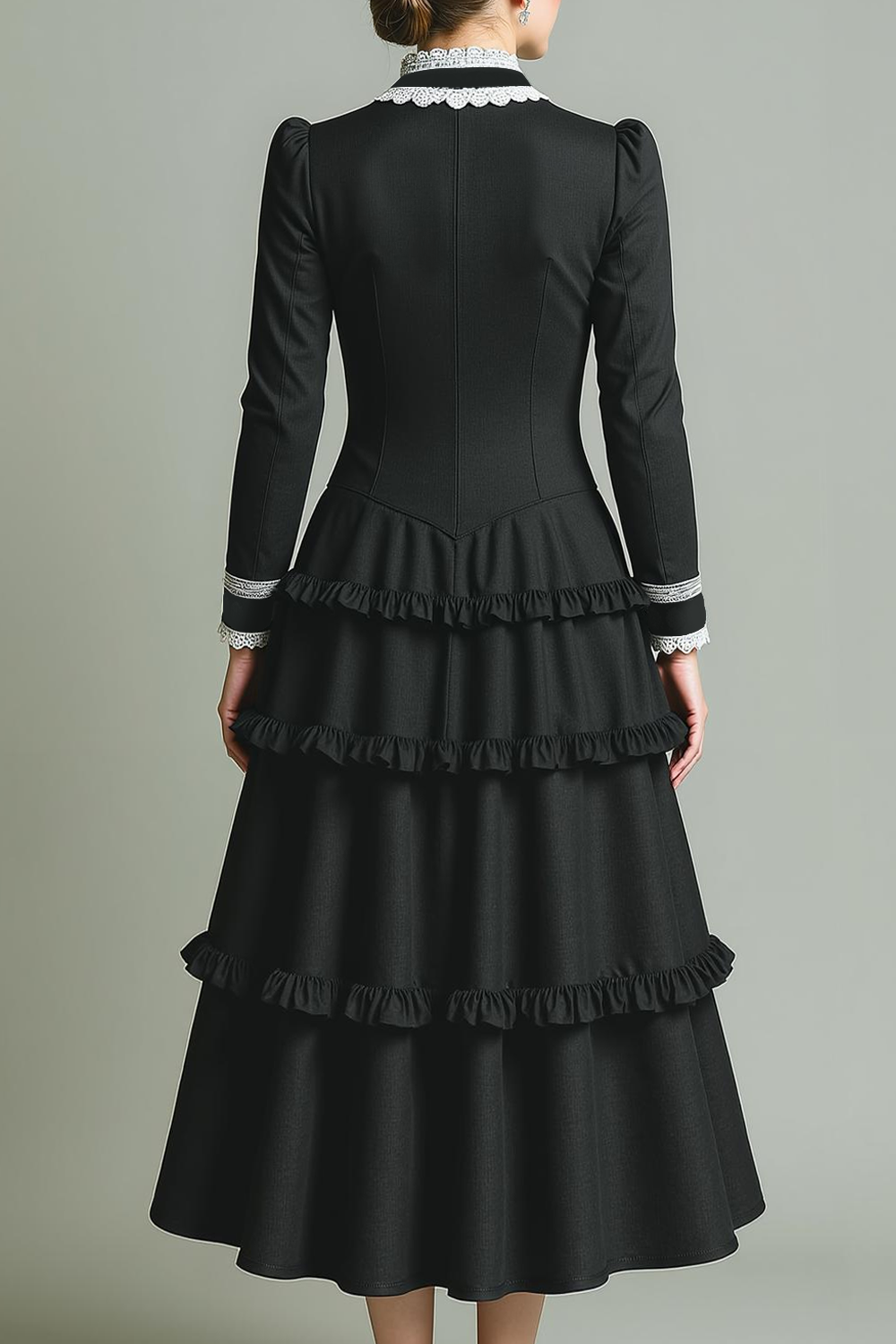 Black White Patchwork A Line Long Evening Dress with Sleeves