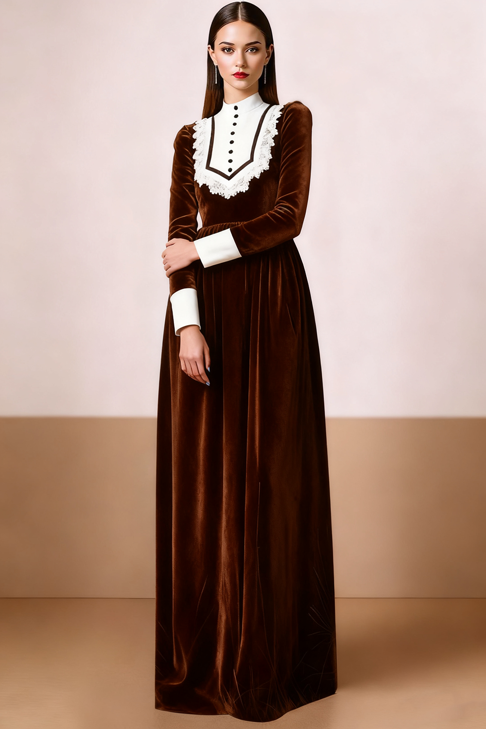 Black White Velvet Maxi Formal Dress with Buttons