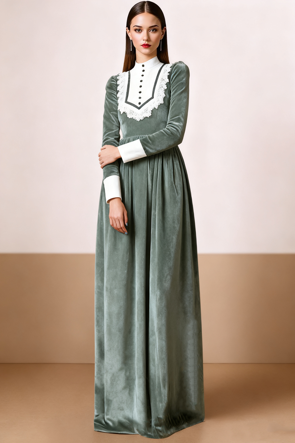 Black White Velvet Maxi Formal Dress with Buttons