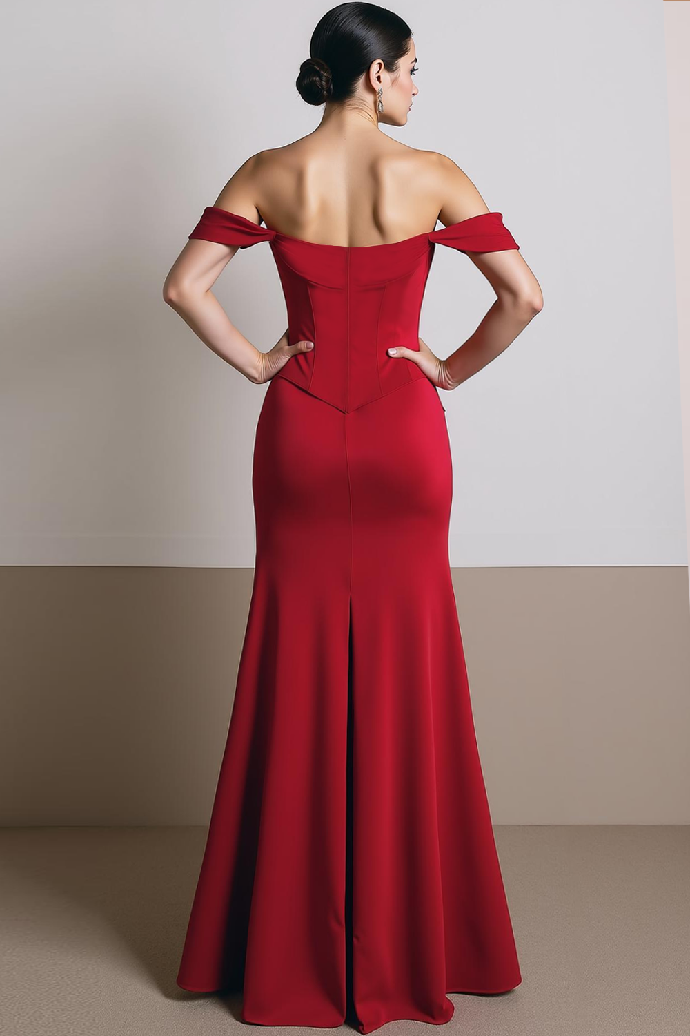 Red Mermaid Corset Satin Long Formal Dress with Slit