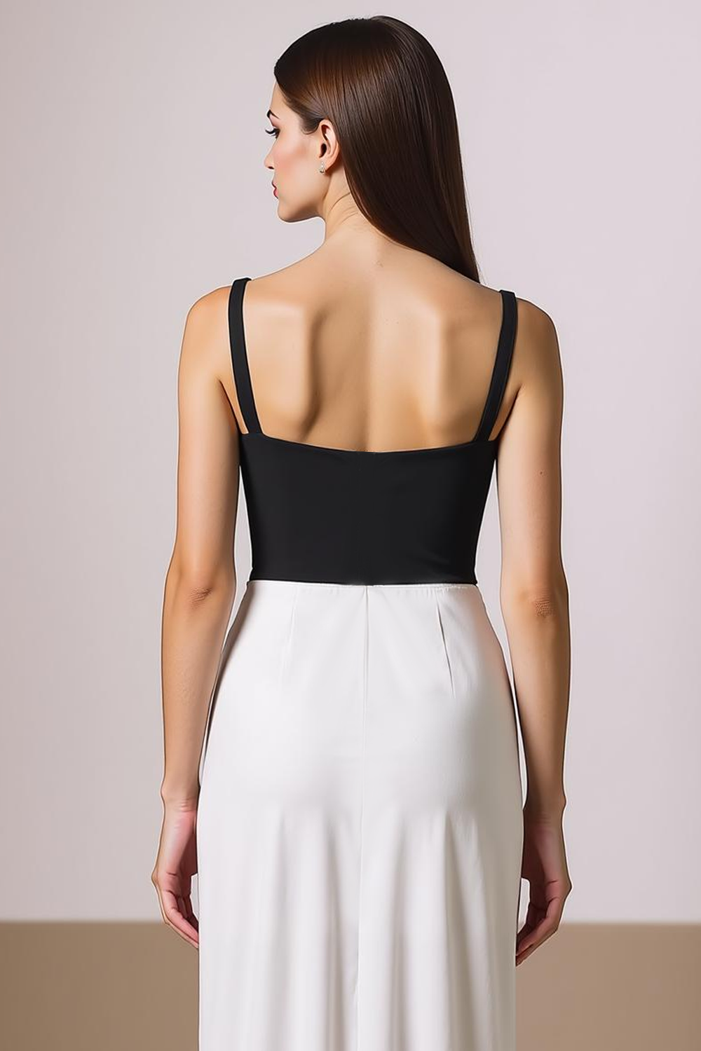 White Black Drape Sheath Maxi Evening Dress with Slit