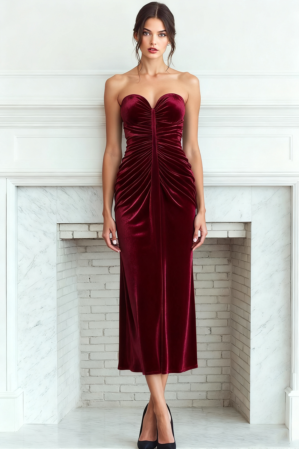 Dark Green Sweetheart Sheath Velvet Long Formal Dress