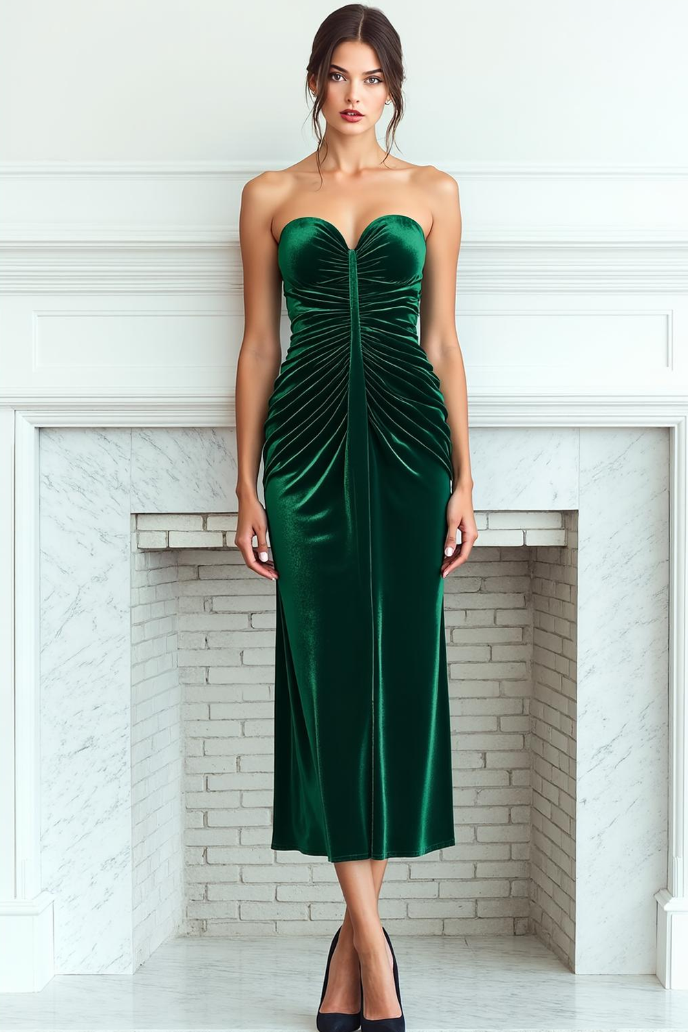 Dark Green Sweetheart Sheath Velvet Long Formal Dress