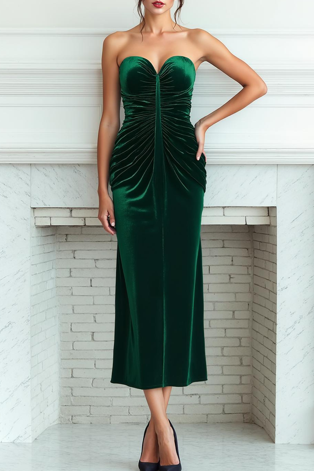 Dark Green Sweetheart Sheath Velvet Long Formal Dress