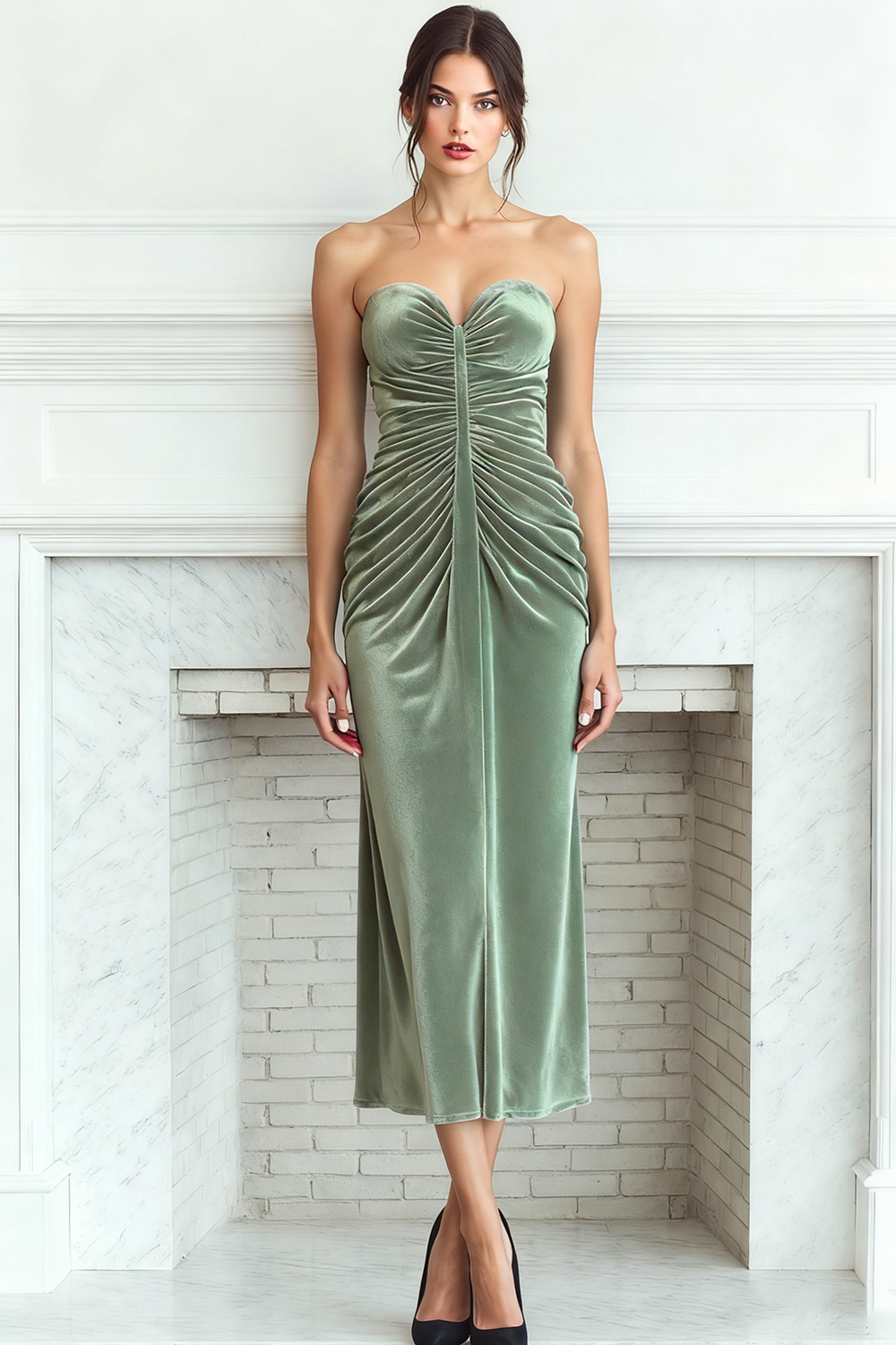 Dark Green Sweetheart Sheath Velvet Long Formal Dress