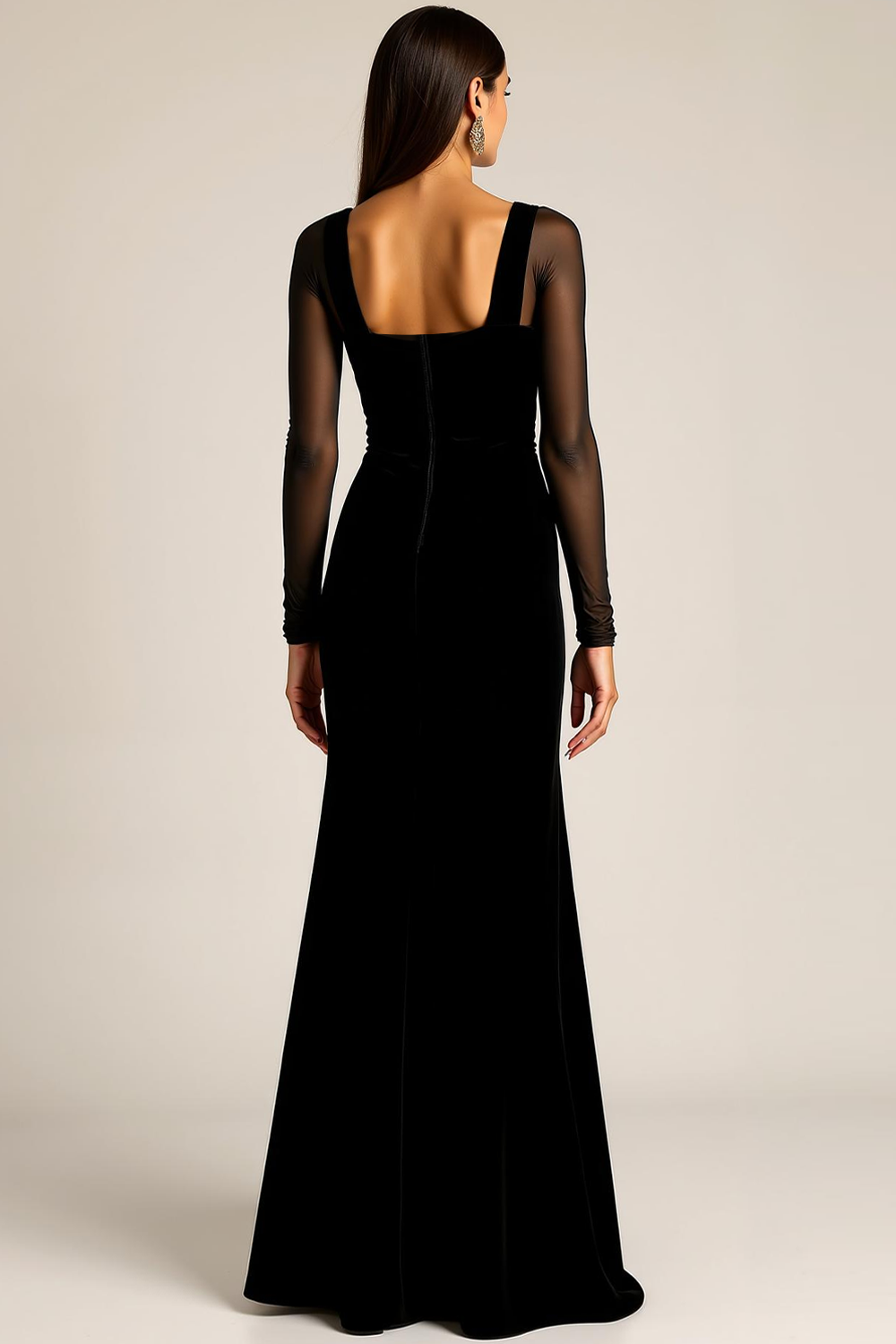 Black Mermaid Square Neck Long Formal Dress with Slit