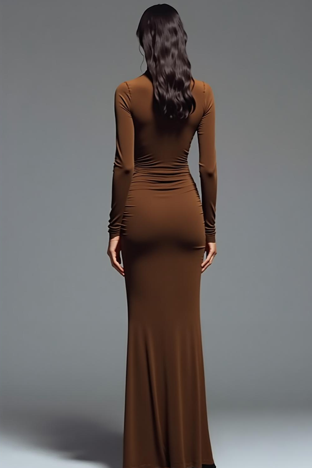 Elegant Brown Sheath Chiffon Long Formal Dress with Sleeves
