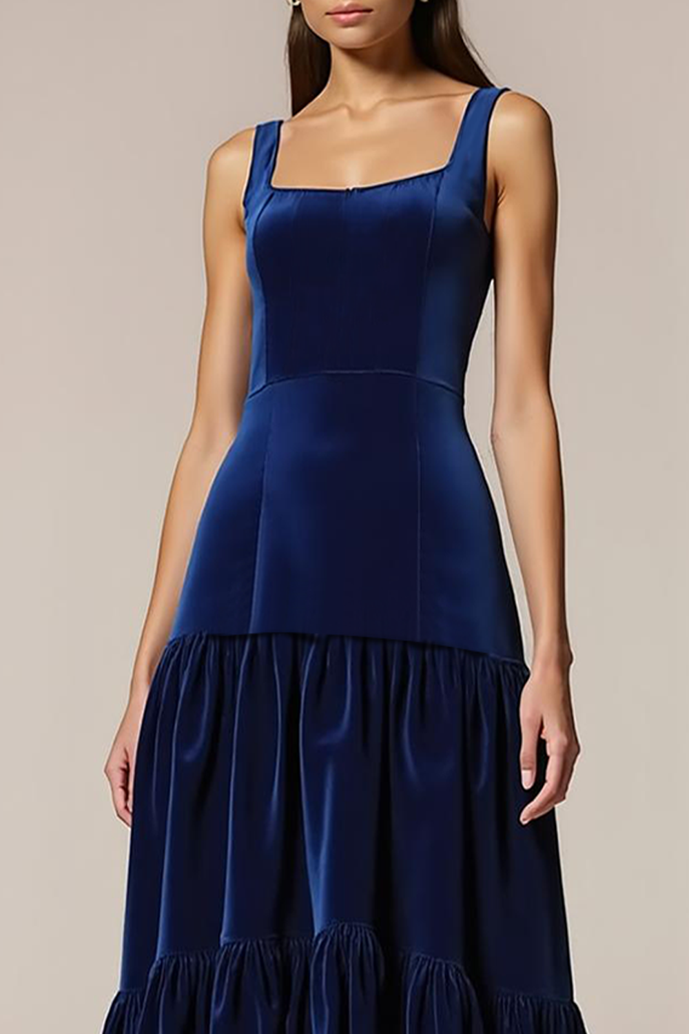 Navy A Line Velvet Thick Straps Long Holiday Party Dress