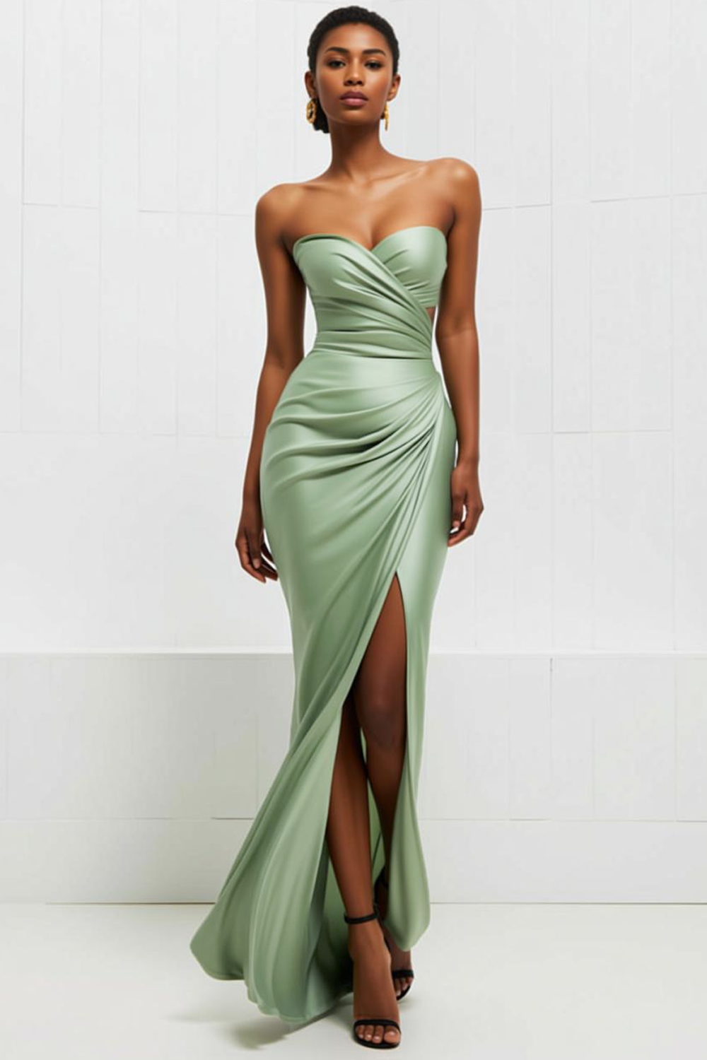 White Sweetheart Drape Satin Maxi Engagement Dress