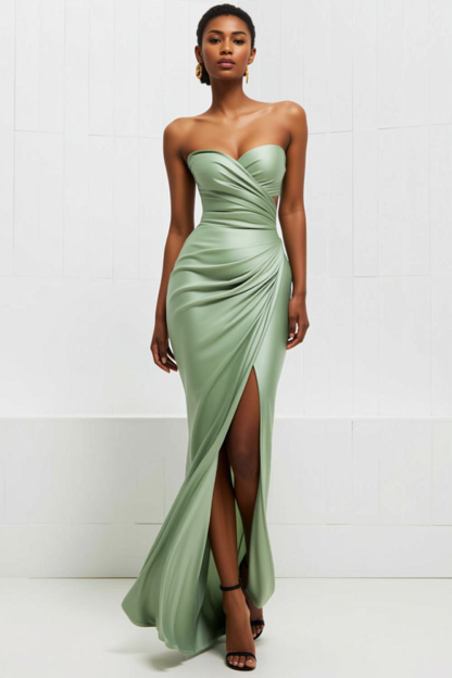 White Sweetheart Drape Satin Maxi Engagement Dress