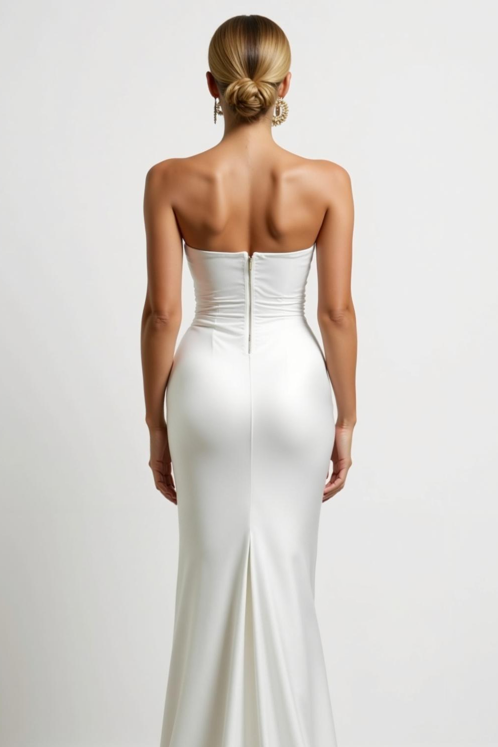 White Sweetheart Drape Satin Maxi Engagement Dress