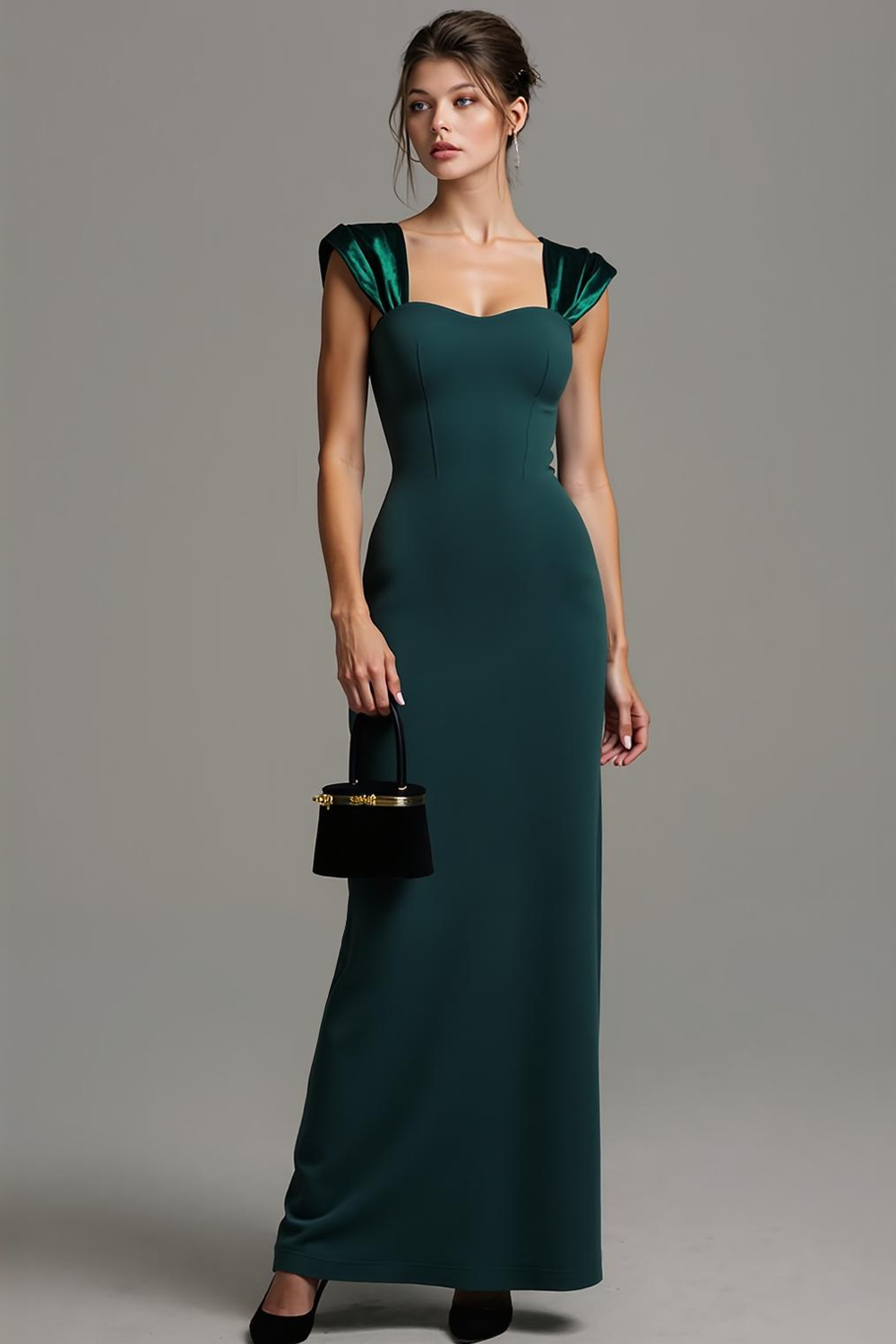 Dark Green Square Neck Sheath Long Formal Dress