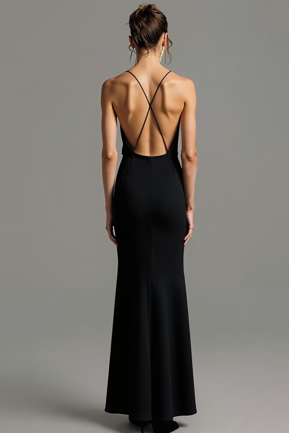 Black Backless Chiffon Deep V-Neck Maxi Evening Dress with Slit