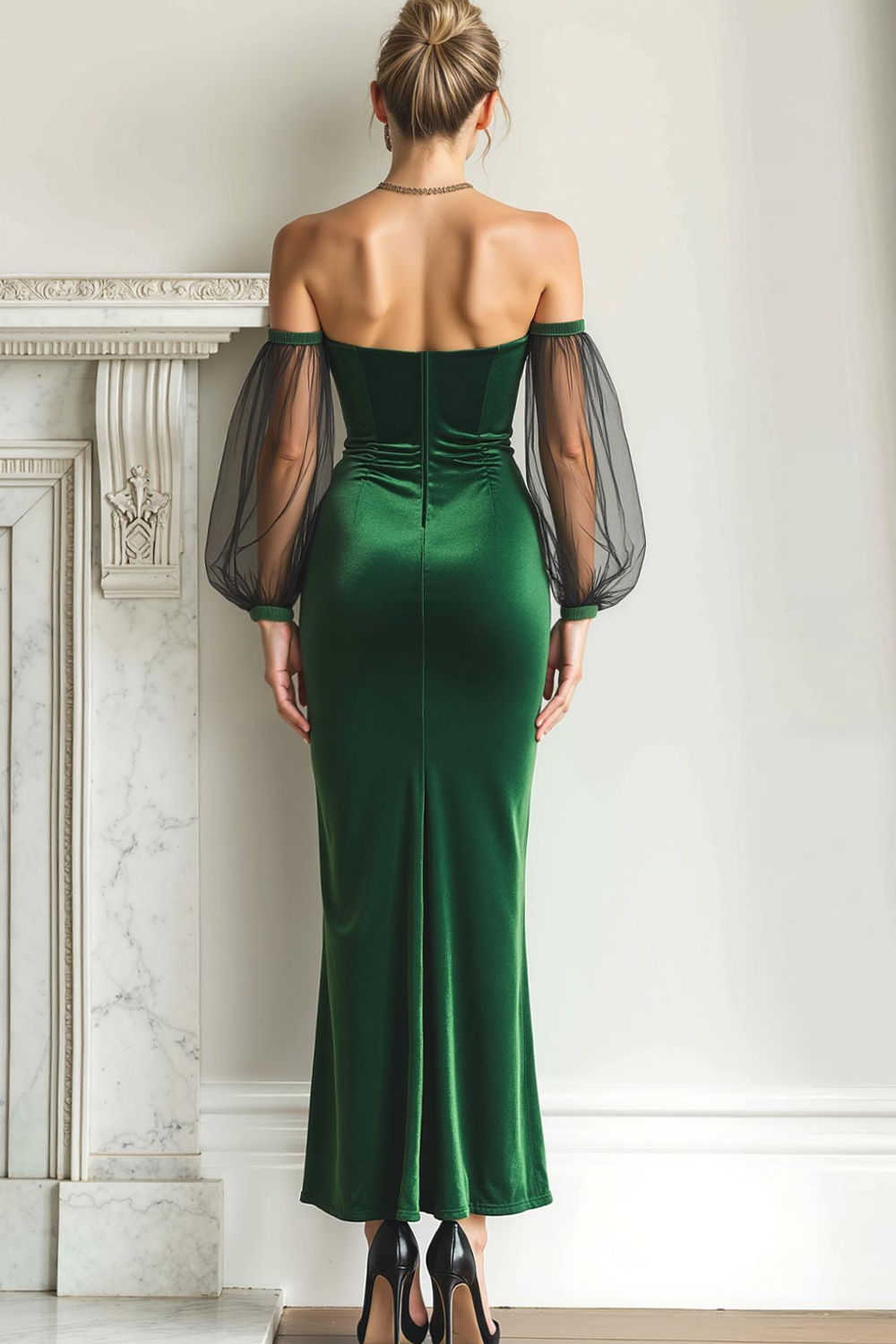 Emerald Green Velvet Strapless Maxi Holiday Party Dress