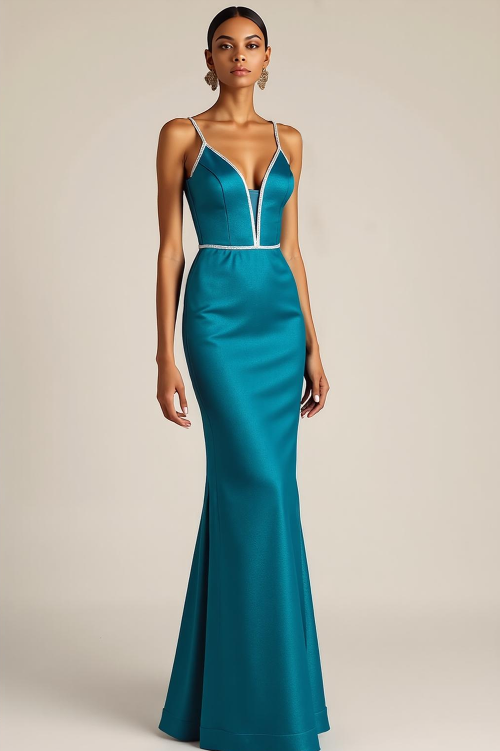 Tiffany Blue Mermaid Spaghetti Straps Maxi Evening Dress