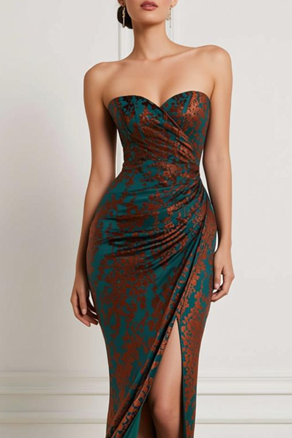 Dark Green Burnout Velvet Sweetheart Maxi Bridesmaid Dress with Slit