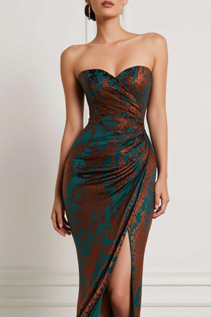 Dark Green Burnout Velvet Sweetheart Maxi Bridesmaid Dress with Slit