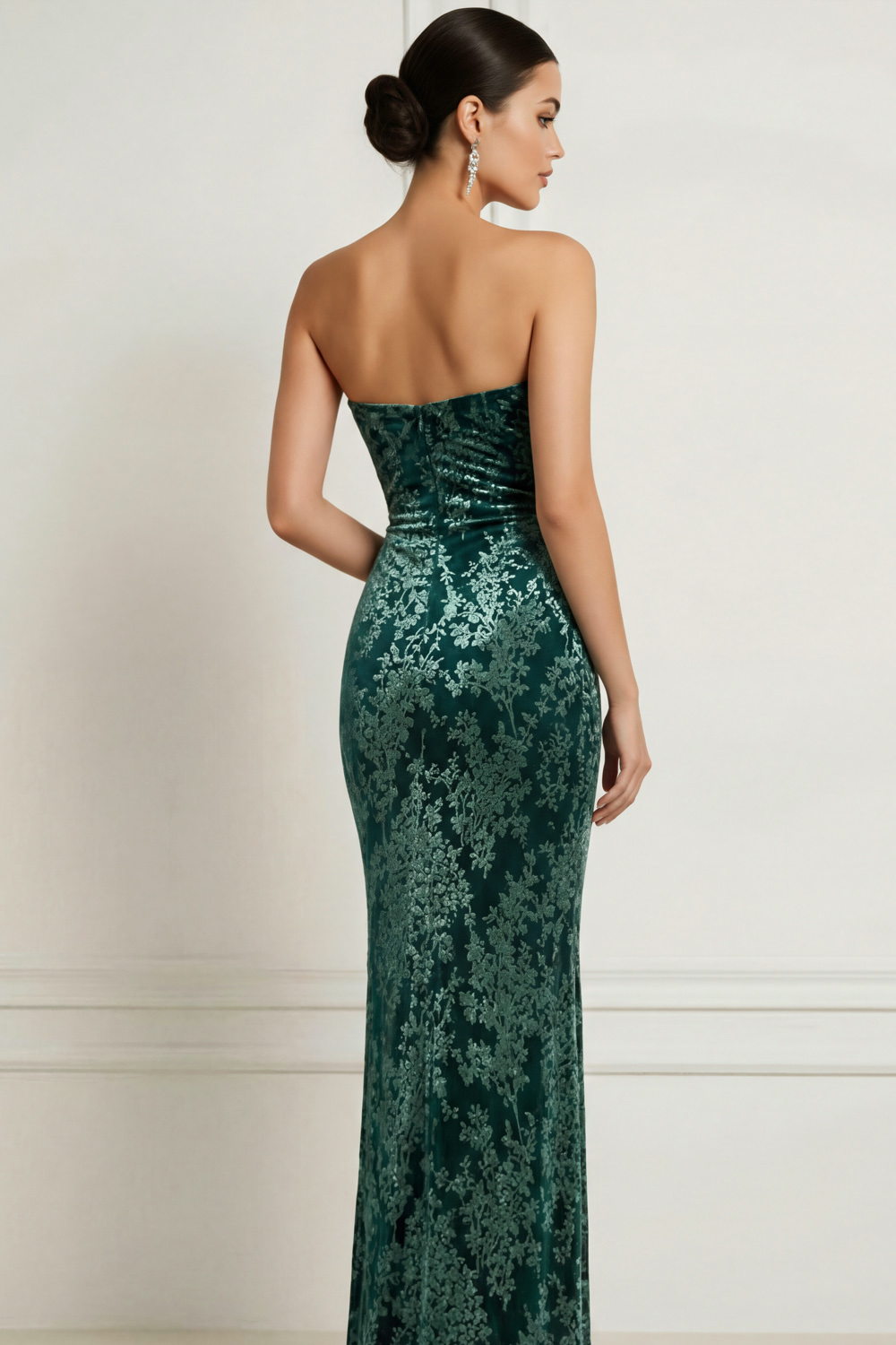 Dark Green Burnout Velvet Sweetheart Maxi Bridesmaid Dress with Slit