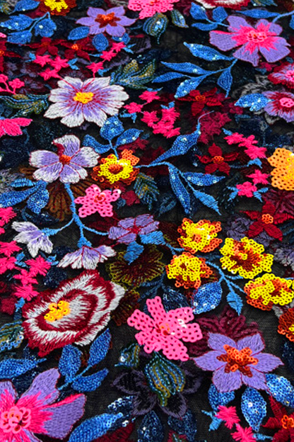 Black Floral Corset Embroidered Mermaid Long Prom Dress with Slit