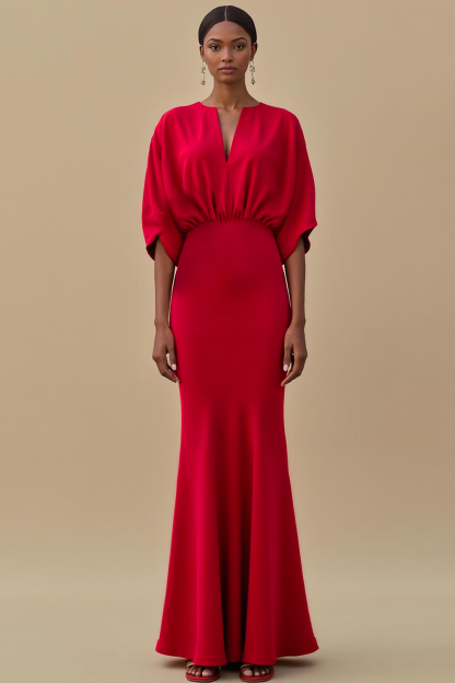 Red Mermaid Long Evening Dress with Sleeves