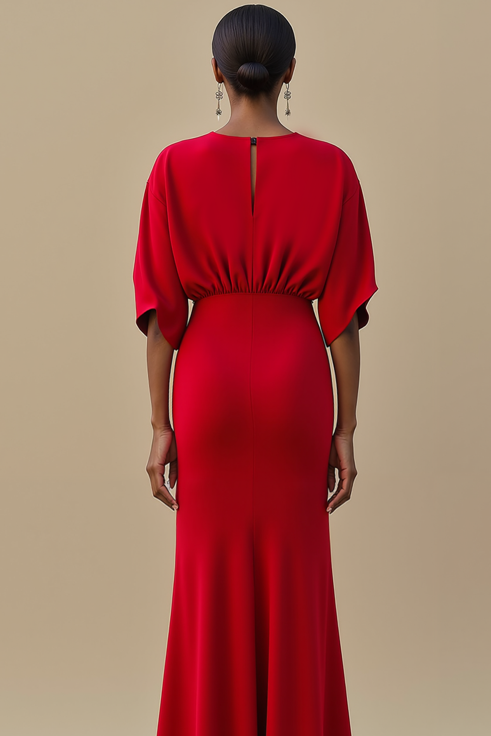 Red Mermaid Long Evening Dress with Sleeves