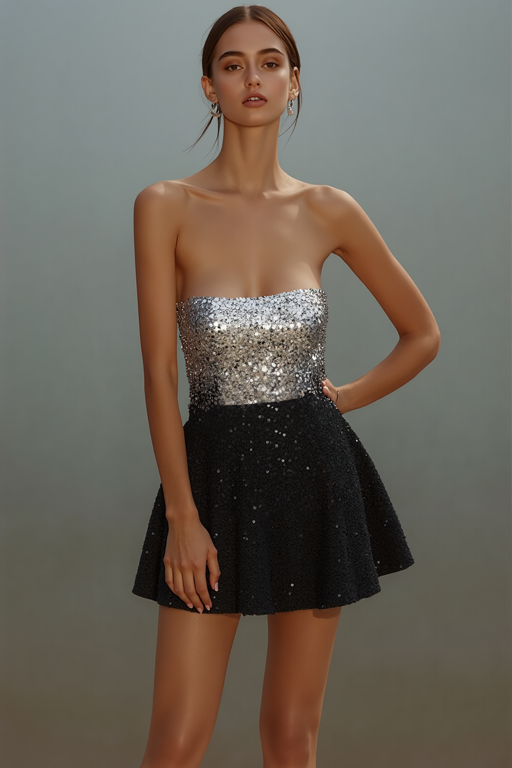 Sparkly Sequin Silver A Line Short Cocktail Dress