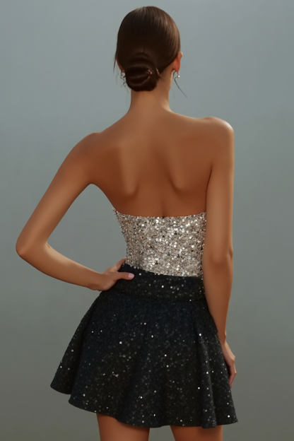 Sparkly Sequin Silver A Line Short Cocktail Dress