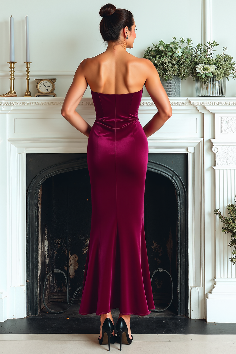 Burgundy Velvet Mermaid Drape Long Holiday Party Dress