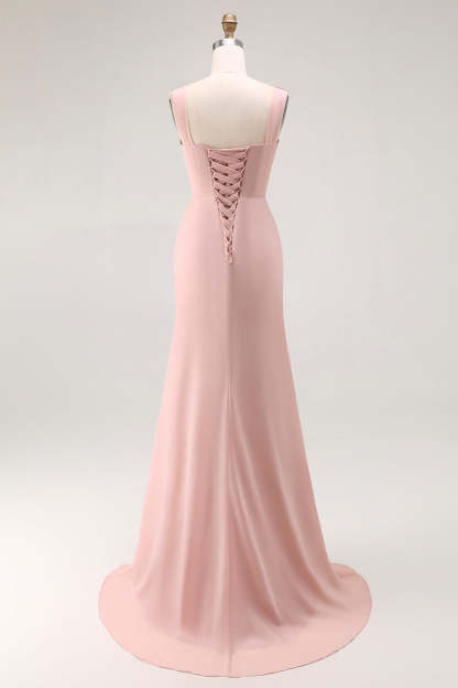 Blush Pink Cowl Neck Maxi Bridesmaid Dress with Slit