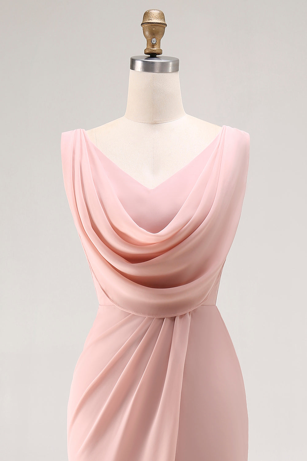 Blush Pink Cowl Neck Maxi Bridesmaid Dress with Slit