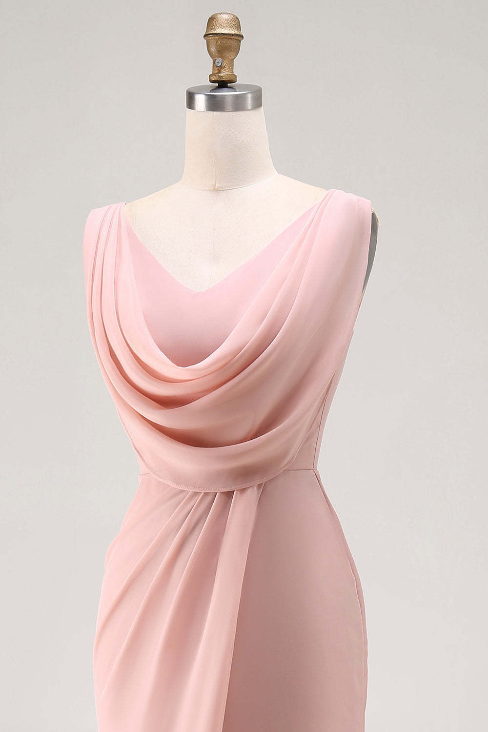 Blush Pink Cowl Neck Maxi Bridesmaid Dress with Slit