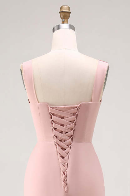 Blush Pink Cowl Neck Maxi Bridesmaid Dress with Slit