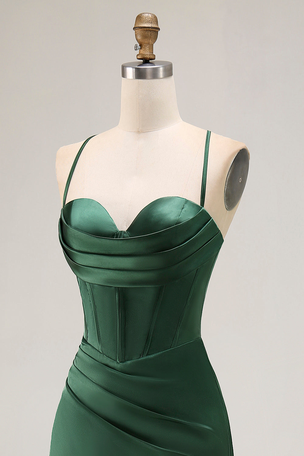 Dark Green Corset Long Mermaid Satin Wedding Guest Dress with Slit