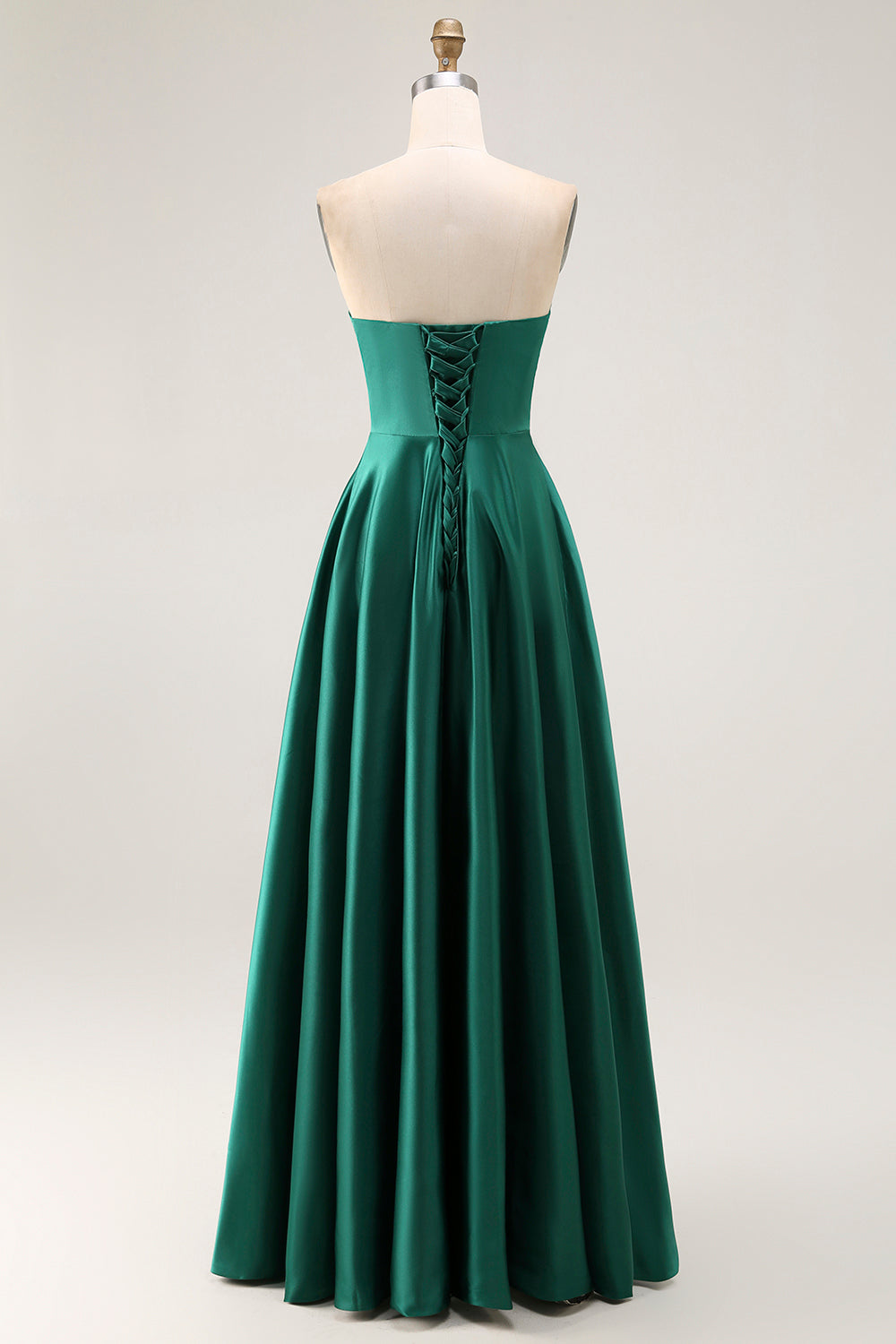 Dark Green Satin Strapless Keyhole Maxi Wedding Guest Dress