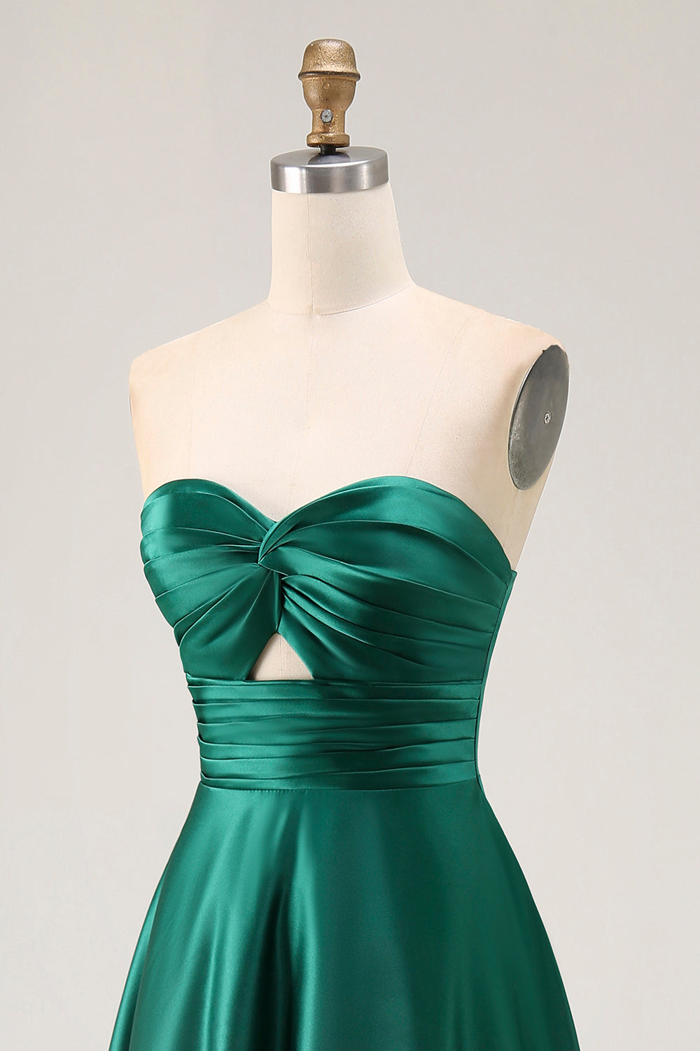 Dark Green Satin Strapless Keyhole Maxi Wedding Guest Dress